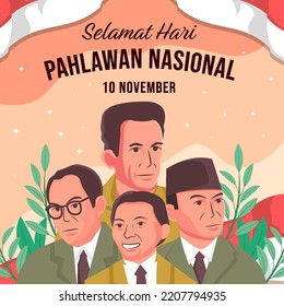 vector flat design selamat hari pahlawan nasional indonesia illustration. translation happy national heroes day