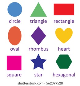 Vector flat design, Set of geometric shapes square, circle, oval, triangle, hexagon, rectangle, star,heart,rhombus