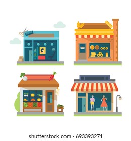 Vector flat design shop set