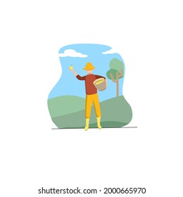 Vector flat design someone who has picked the fruit