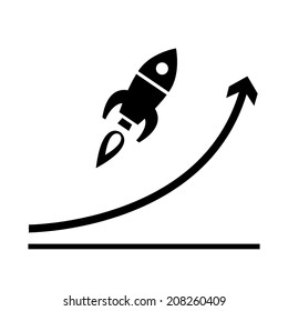 vector flat design start up rocket go up graph business icon | black isolated pictogram illustration on white background