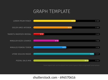 Vector flat design statistics column horizontal graph template for your infographics - dark version