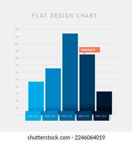 Vector flat design statistics vertical blue columns graph infographic template. Blue folded papers as columns in simple graph template