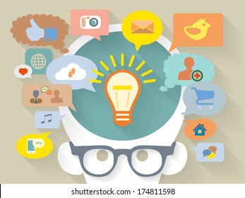 Vector Flat Design style illustration of website analytics search information concept