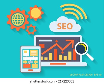 Vector Flat Design style illustration of website analytics search information concept