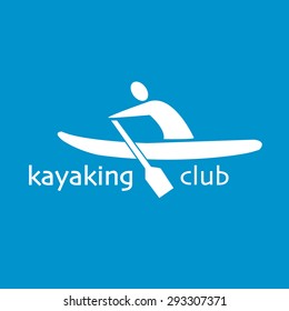 Vector flat design style illustration of logotype with signature "Kayaking Club" and man with kayak  on textured background. Template for your article, print or design