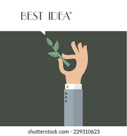 Vector flat design stylized hand holding sprout. Concept of business idea.