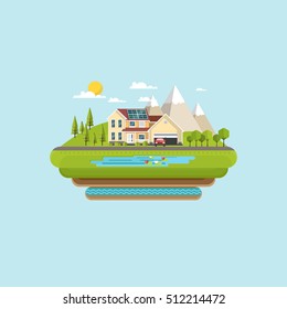Vector Flat Design Suburban Abstract Illustration.