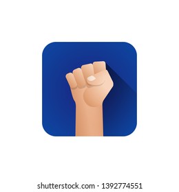 vector flat design symbolic raised clenched power fist male hand protest concept sign illustration blue icon design on isolated white background