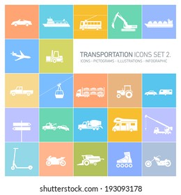 vector flat design transportation icons and illustrations set islolated on colorful background