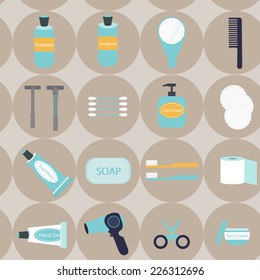 Vector flat design of travel and portable toiletry items