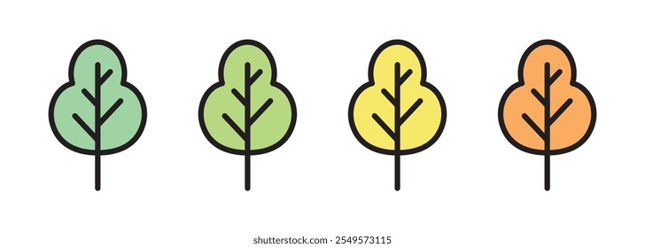 Vector Flat Design Tree Icon Set In Multiple Color