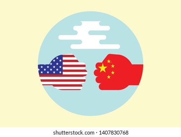 Vector flat design USA and China business match with yellow background