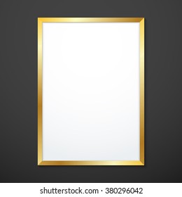 vector flat design vertical gold metal textured empty frame mock up shadow isolated dark background
