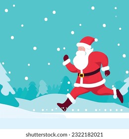 vector flat design winter background with santa running