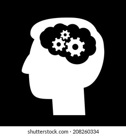 vector flat design working brain in action | white isolated pictogram illustration on black background