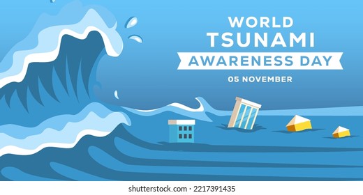 vector flat design world tsunami awareness day 5 november horizontal banner