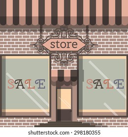 Vector flat Detailed Shop, Market, Store, Cafe Illustration, Icon, brick, showcase, template.