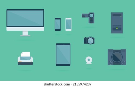 Vector flat device gadget electronics icons