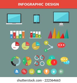 Vector flat devices with colorful infographic elements