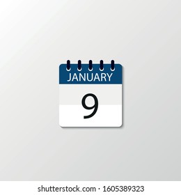 Vector flat dezign daily calendar icon. Day , month , 9 January
