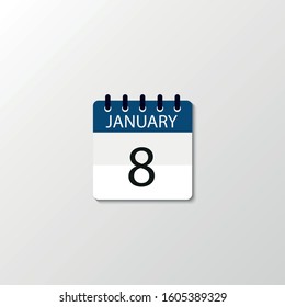 Vector flat dezign daily calendar icon. Day , month , 8 January