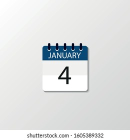 Vector flat dezign daily calendar icon. Day , month , 4 January