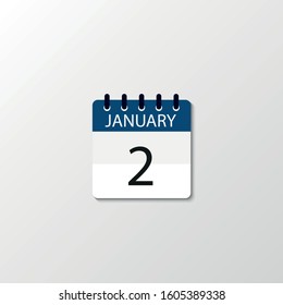 Vector flat dezign daily calendar icon. Day , month ,  2 January