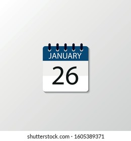 Vector flat dezign daily calendar icon. Day , month , 26 January