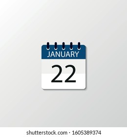 Vector flat dezign daily calendar icon. Day , month , 22 January