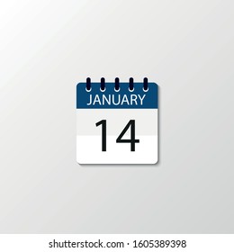 Vector flat dezign daily calendar icon. Day , month , 14 January