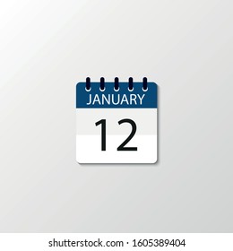 Vector flat dezign daily calendar icon. Day , month , 12 January