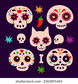 vector flat dia de muertos character elements collection