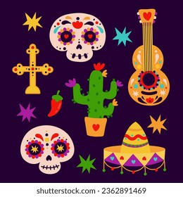 vector flat dia de muertos character elements collection