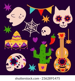 vector flat dia de muertos character elements collection