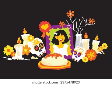 Vector flat dia de muertos celebration background