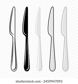 Vector Flat Dinner Knife with Outline Icon Set. Cutlery Illustration, Isolated. Table Knife Design Template.