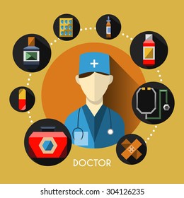 vector flat doctor professions set essentials supplies