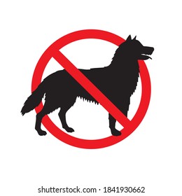 Perro vectorial plano cruzado en círculo rojo aislado sobre fondo blanco. Sin signo de perro