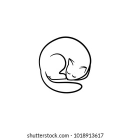 Vector flat dog fox sleeping curl up silhouette  line icon  Puppy cute animal sitting sticking out tongue  Isolated illustration white background 