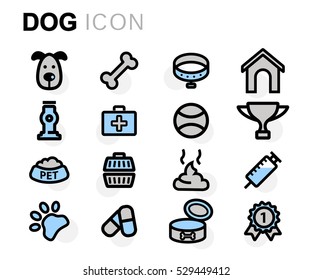 Vector flat dog icons set on white background