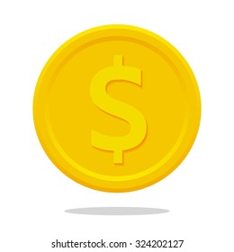 Vector flat dollar coin icon with shadow on white background
