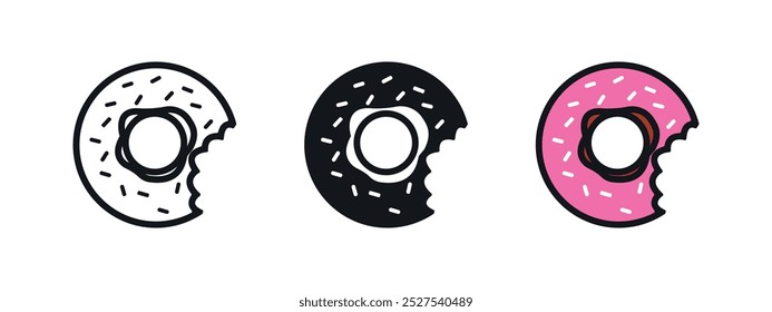 Vector Flat Donut Icons Design Set on White Background. Simple Bakery Symbols of Fast Food Dessert, Sweets for Cafe Menu, Logo, Candy Shops, Banner, Web.	