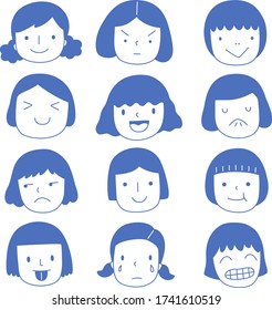 Vector of flat doodle character design illustration of cute face girls and their hair styles

