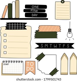 Vector of flat doodle character design illustration of item for bullet journal decoration planner