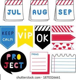 Vector of flat doodle character design illustration of item for bullet journal decoration planner7
