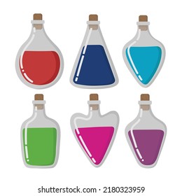 Vector flat doodle set. Magical, alchemical potion. All objects have been repainted.