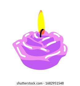 Vector flat drawing set of a flower-shaped festive burning candle on a white isolated background. For holidays, birthdays, cards, decorations.