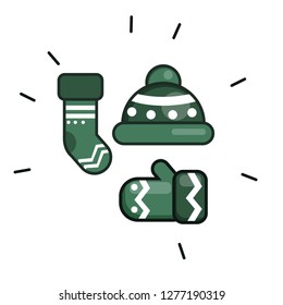 Vector flat drawn colorful cartoon clothing items such as cap and mittens