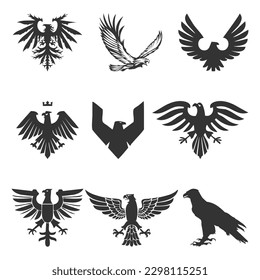 conjunto de silueta animal de águila plana vectorial